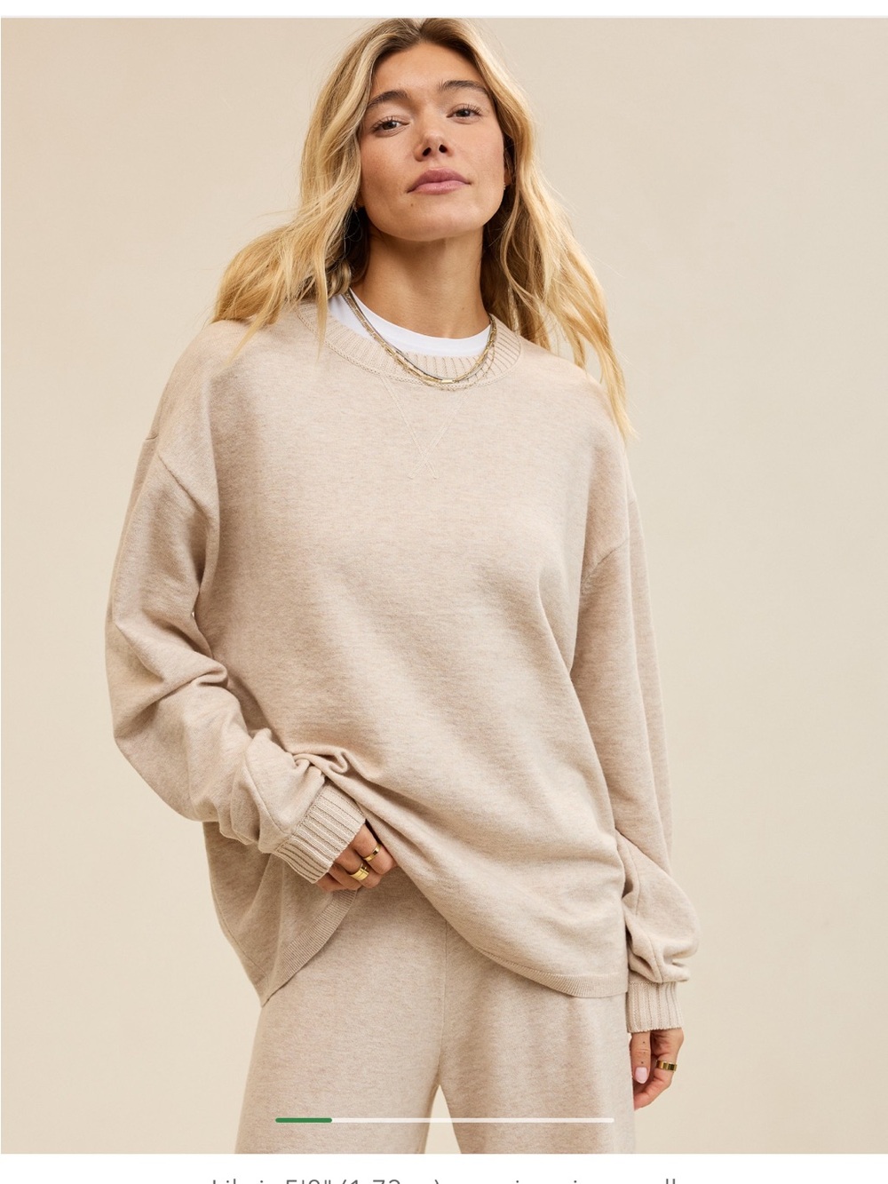 aerie Sunday SET sweater and trouser set Neutral Cream Ribbed-Neck Sweatshirt
